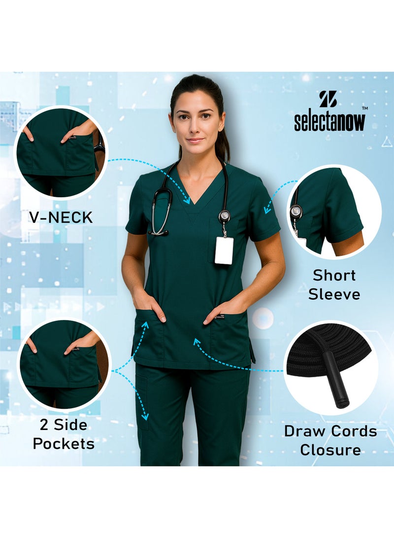 حدد الآن طقم ملابس طبية للرجال والنساء، برقبة على شكل حرف V، وخصر مطاطي، وأسفل، باللون الأخضر الكاريبي، ملابس عمل قابلة للتهوية، مناسبة للممرضات والأطباء والعاملين في مجال الرعاية الصحية - Image 5