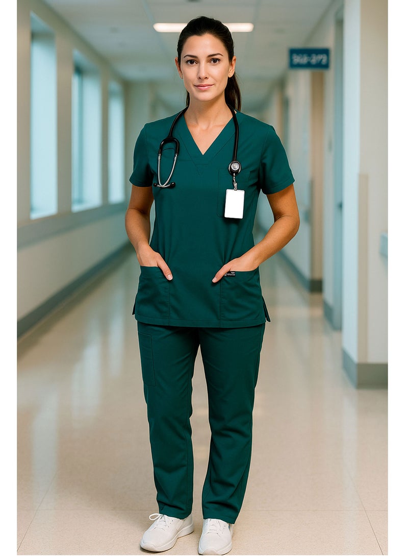 حدد الآن طقم ملابس طبية للرجال والنساء، برقبة على شكل حرف V، وخصر مطاطي، وأسفل، باللون الأخضر الكاريبي، ملابس عمل قابلة للتهوية، مناسبة للممرضات والأطباء والعاملين في مجال الرعاية الصحية - Image 2