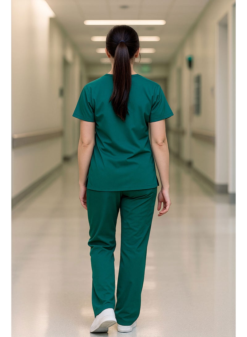 حدد الآن طقم ملابس طبية للرجال والنساء، برقبة على شكل حرف V، وخصر مطاطي، وأسفل، باللون الأخضر الكاريبي، ملابس عمل قابلة للتهوية، مناسبة للممرضات والأطباء والعاملين في مجال الرعاية الصحية - Image 3