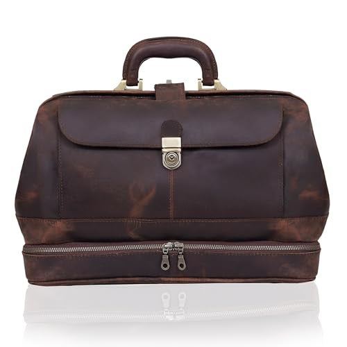 HLC Vintage Leather Briefcase Doctor Bag - Real Leather Briefcase - Style Handbag - Italian Handmade Medical Bag (brown) - Image 1