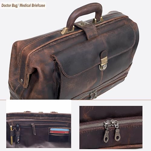 HLC Vintage Leather Briefcase Doctor Bag - Real Leather Briefcase - Style Handbag - Italian Handmade Medical Bag (brown) - Image 4