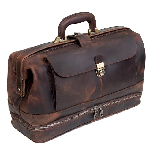 HLC Vintage Leather Briefcase Doctor Bag - Real Leather Briefcase - Style Handbag - Italian Handmade Medical Bag (brown) - Image 2