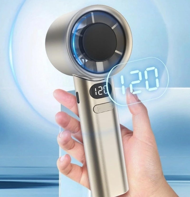 Mini Portable Fan Powerful Handheld Fan,120 Speeds Infinitely Variable Speed Personal Small Rechargeable Hand Fan for Adults & Kids Travel Gold, 16X5.8X5.55CM - Image 2