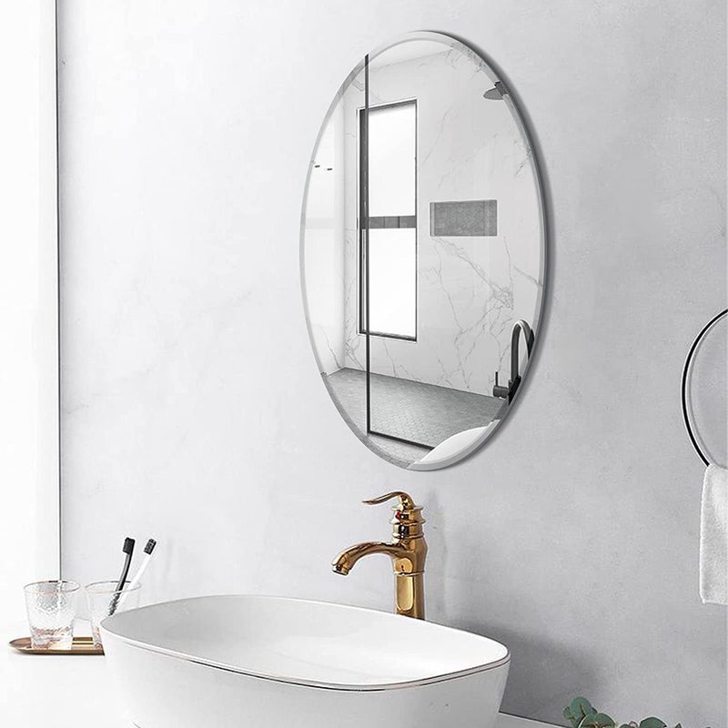 SEVEN HORSES Frameless Oval Mirror 18 x 24 Inch, Oval Bathroom Mirror with Polished Beveled Edge for Bathroom Bedroom Living Room Washbasin Dressing Entryway - Image 4