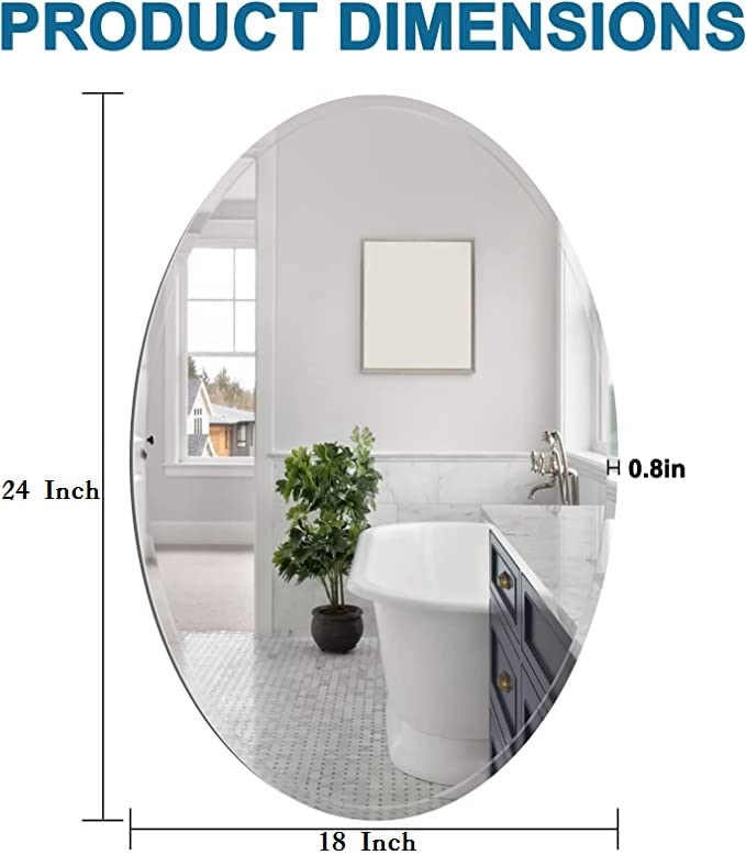 SEVEN HORSES Frameless Oval Mirror 18 x 24 Inch, Oval Bathroom Mirror with Polished Beveled Edge for Bathroom Bedroom Living Room Washbasin Dressing Entryway - Image 2