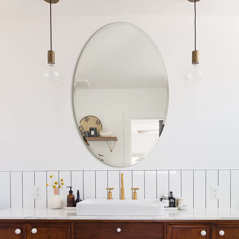 SEVEN HORSES Frameless Oval Mirror 18 x 24 Inch, Oval Bathroom Mirror with Polished Beveled Edge for Bathroom Bedroom Living Room Washbasin Dressing Entryway - Image 3