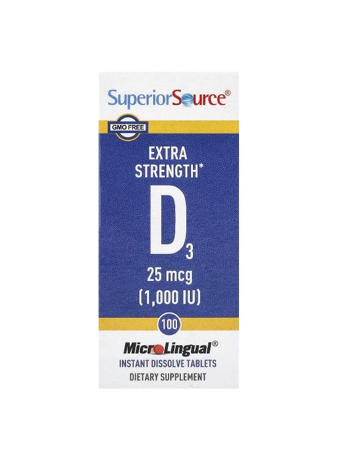 Superior Source, D3, Extra Strength, 25 mcg (1,000 IU), 100 MicroLingual® Instant Dissolve Tablets - Image 1