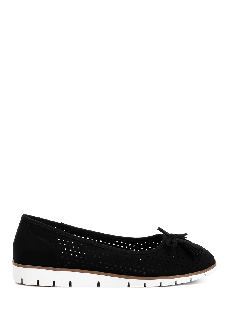 London Rag Women's Perforated Faux Leather Ballerinas in Black