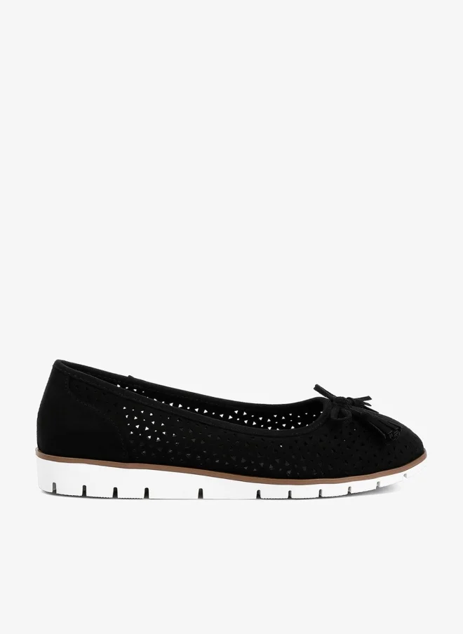 London Rag Women's Perforated Faux Leather Ballerinas in Black