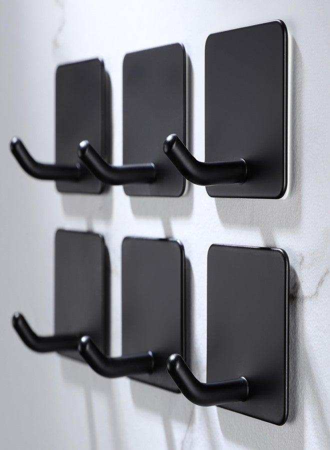 DELITON 6 Pack Towel Hooks for Hanging, Adhesive Hooks Stick on Wall for Bathroom Kitchen Heavy Duty Stainless Steel, Black - Image 2