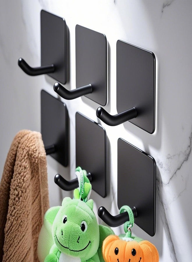 DELITON 6 Pack Towel Hooks for Hanging, Adhesive Hooks Stick on Wall for Bathroom Kitchen Heavy Duty Stainless Steel, Black - Image 1