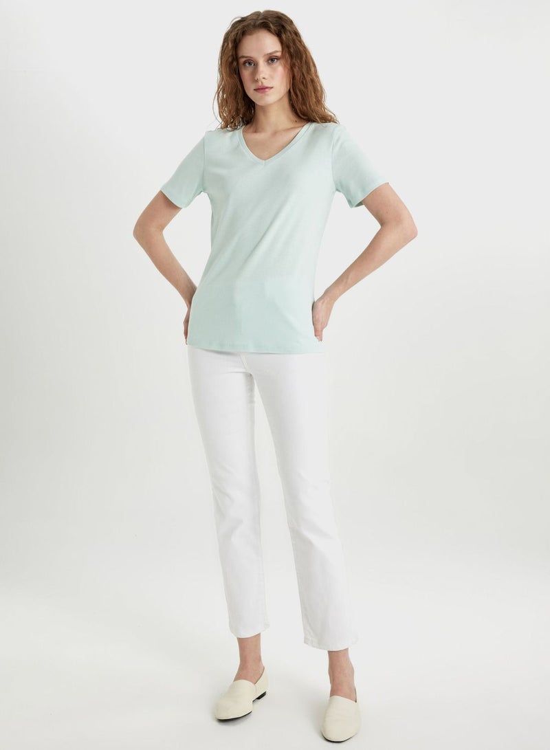 DeFacto Slim Fit V-Neck Ribana Short Sleeve T-Shirt - Image 5