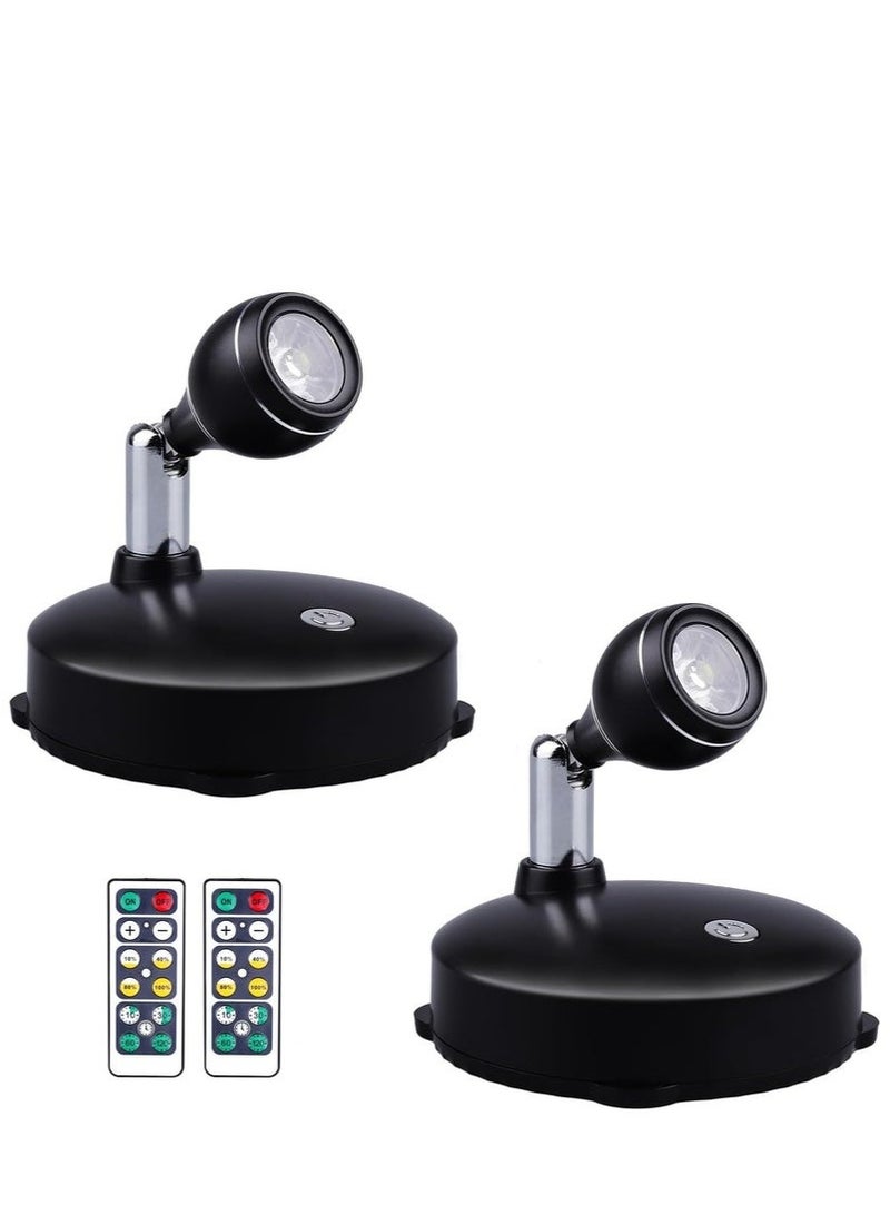 Bukela 2Pcs Wireless Spotlight for Indoor, Battery Operated LED Spotlight with Dimmable Rotatable Timer Uplight Mini Accent Lights with Remote for Wall Display Plants Painting Artwork Closet Natural White - Image 1
