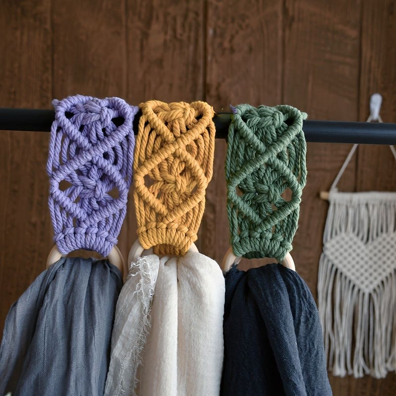 Blue Bohemian Macrame Handmade Woven Towel Rack For Kitchen And Bathroom Decoration - Image 1