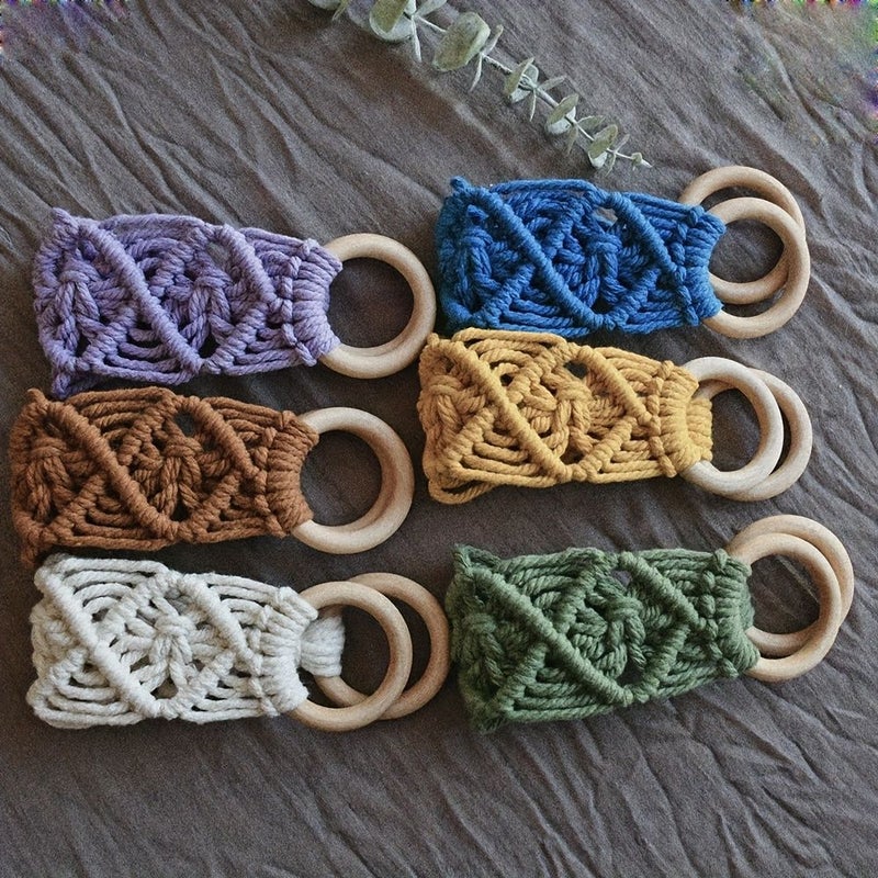 Blue Bohemian Macrame Handmade Woven Towel Rack For Kitchen And Bathroom Decoration - Image 4