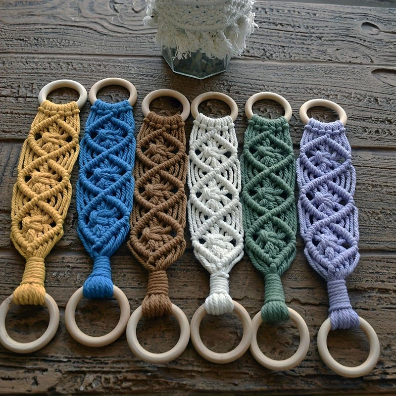 Blue Bohemian Macrame Handmade Woven Towel Rack For Kitchen And Bathroom Decoration - Image 2