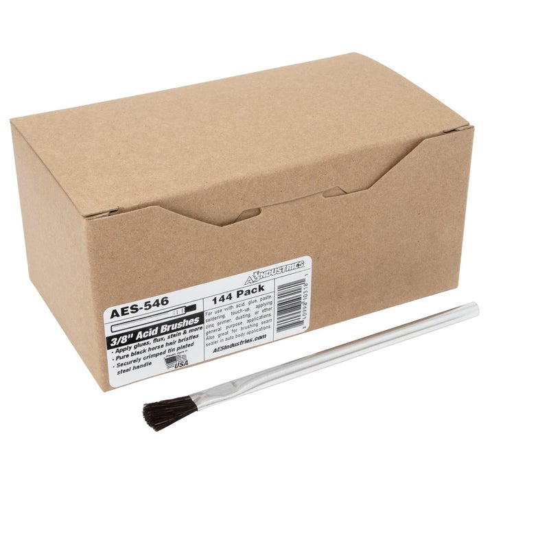 AES Industries 3/8" Wide Pure Horsehair Acid Brush with Tin Plated Handle - Made in the USA 144 Brush Pack - Image 5