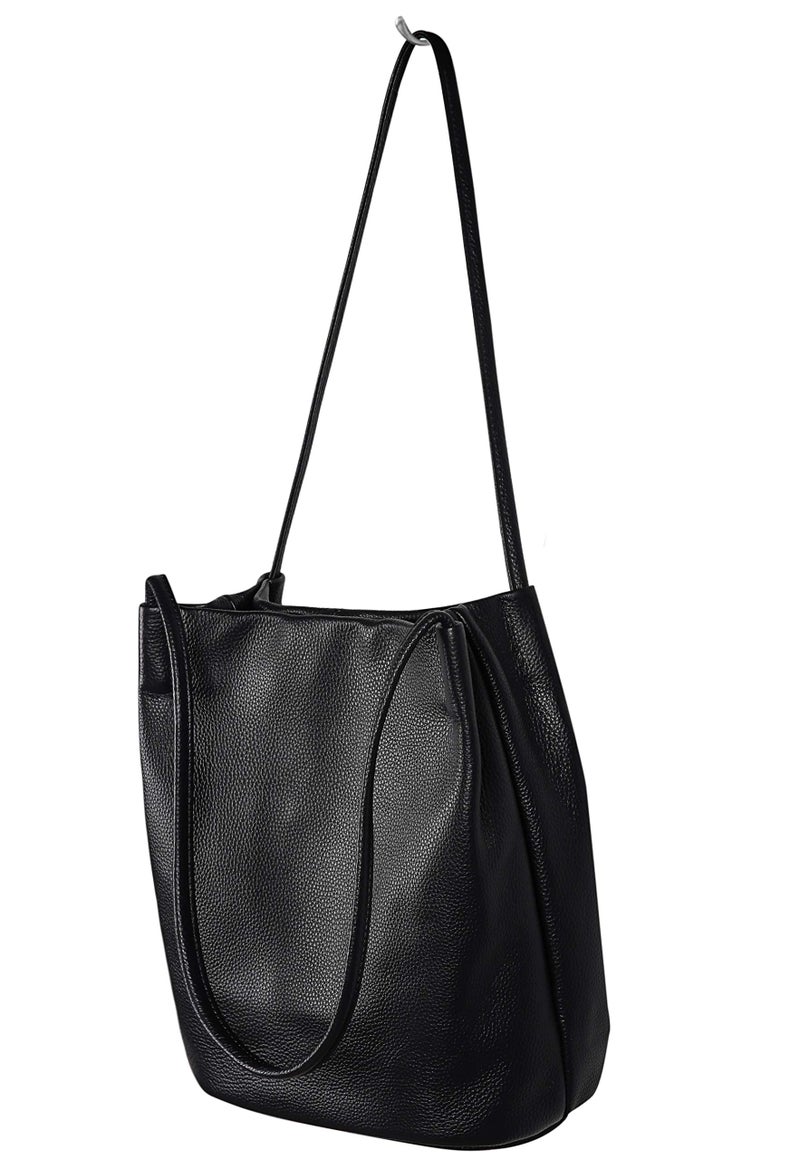Iswee Black Leather Tote Bag Soft Genuine Leather Shoulder Bag Bucket Bags for Women Handbags and Purses Slouchy Hobo Large Satchel (Black) - Image 4