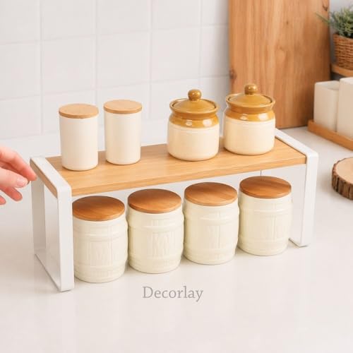 Decorlay Metal & Wooden Spice Rack Countertop Organizer Space Saver Counter-Top Storage For Kitchen, Tabletop, Floor Standing Bathroom, Office, And Cosmetics (White + Beech, Single - Tier) - Image 5