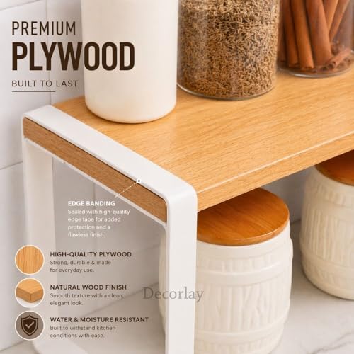 Decorlay Metal & Wooden Spice Rack Countertop Organizer Space Saver Counter-Top Storage For Kitchen, Tabletop, Floor Standing Bathroom, Office, And Cosmetics (White + Beech, Single - Tier) - Image 4