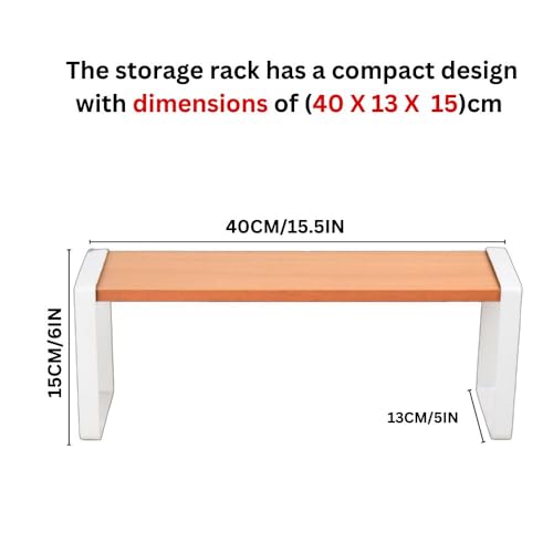 Decorlay Metal & Wooden Spice Rack Countertop Organizer Space Saver Counter-Top Storage For Kitchen, Tabletop, Floor Standing Bathroom, Office, And Cosmetics (White + Beech, Single - Tier) - Image 3