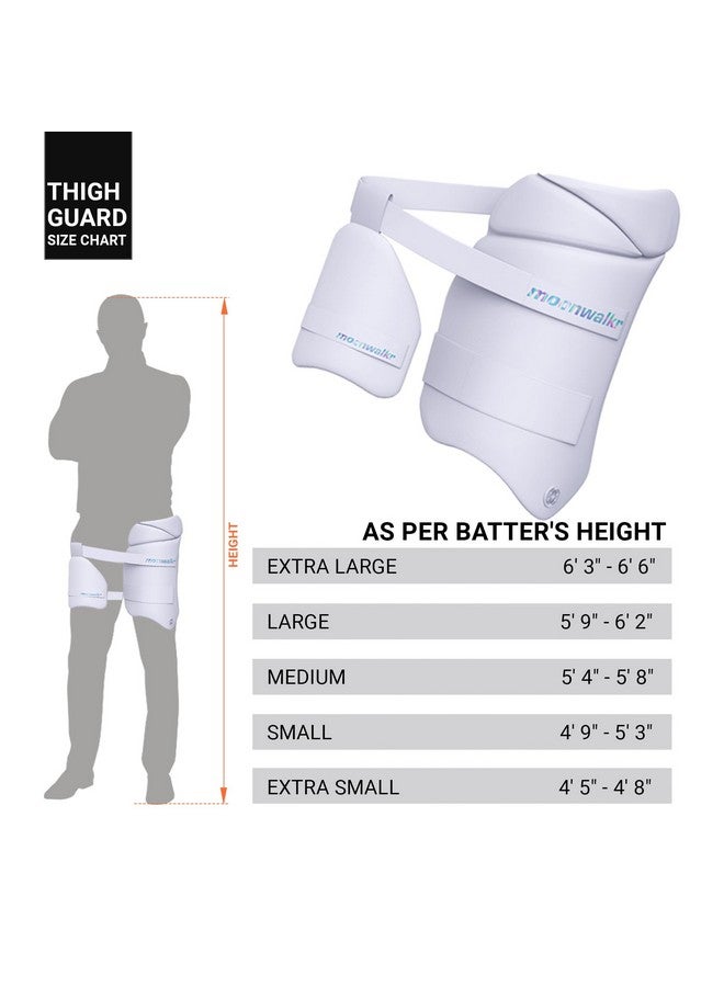 Moonwalkr moonwalkr Thigh Guard 2.0 Protective Gear for Batter’s Height (4’5"-4’8”) Cricket Thigh Pad Cricket Accessories & Equipment Safeguarding Both Your Outer and Inner Thighs White (XS, Right Hand) - Image 2