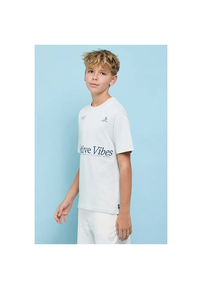 أر أند بي Typography Print T-Shirt with Crew Neck and Short Sleeves