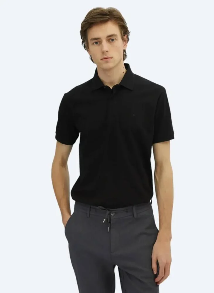 Kip Black Plain Polo Neck 100% Cotton T-Shirt