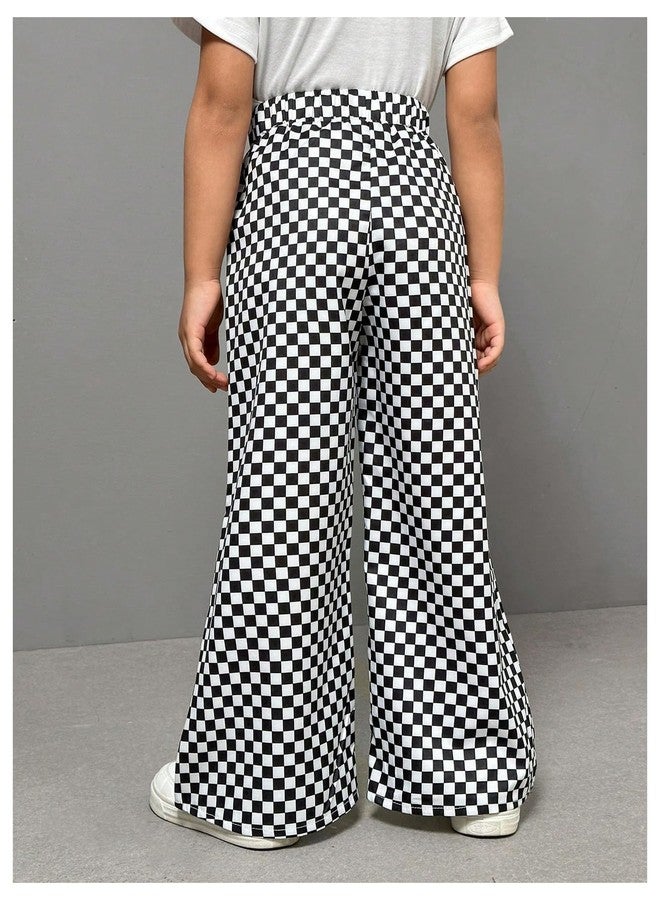 WDIRARA Toddler Girl's Plaid Checkered Elastic Waist Baggy Pants Streetwear Wide Leg Pants Black 4Y - Image 2