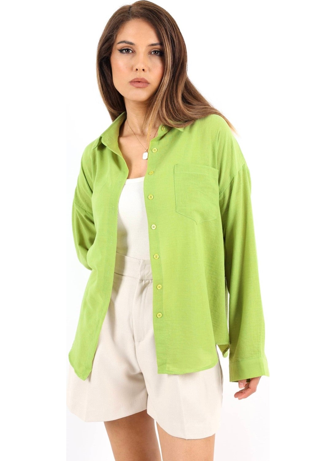 Ritnice - Women's Well Oil Green Linen Shirt - Image 1