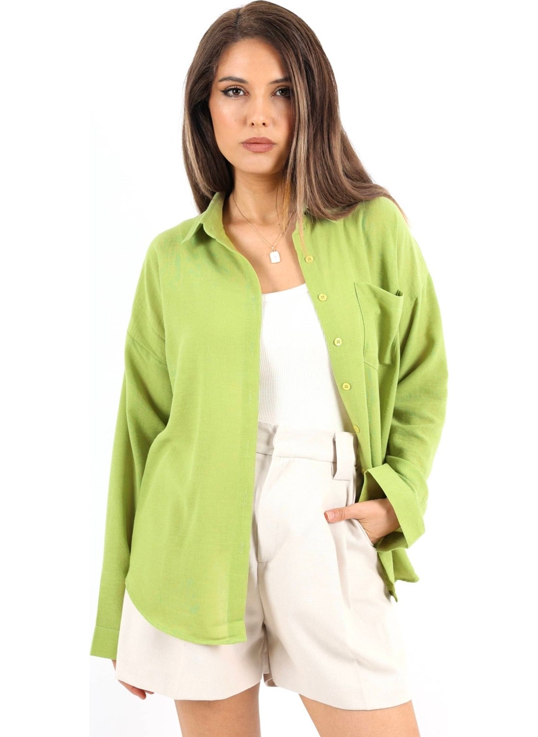Ritnice - Women's Well Oil Green Linen Shirt - Image 1