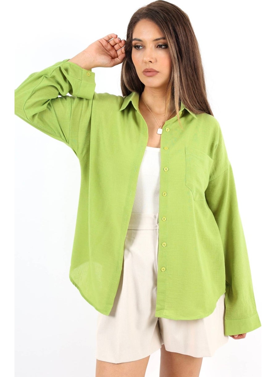 Ritnice - Women's Well Oil Green Linen Shirt - Image 1