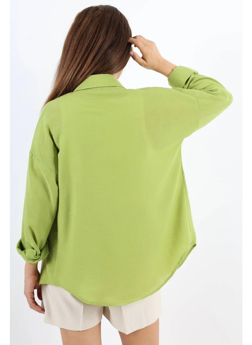 ريتنيس Women's Well Oil Green Linen Shirt