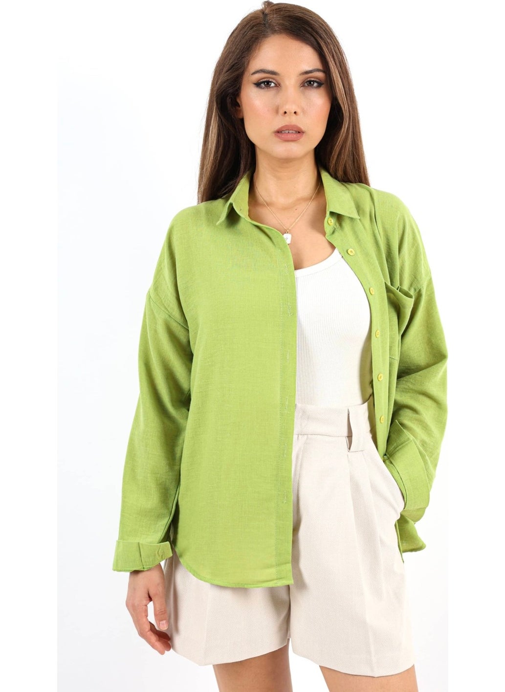 Ritnice - Women's Well Oil Green Linen Shirt - Image 1