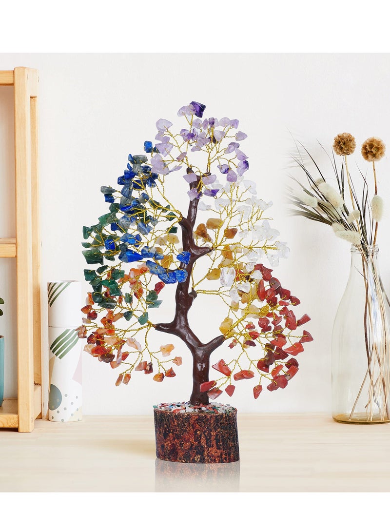 Generic Seven Chakra Tree of Life, Bonsai Money Tree with Golden Wire Beads Natural Healing for Good Luck, Feng Shui Decor, Home Office Decor Showpiece Decoration Gift Item Size 10-12 Inche - Image 1