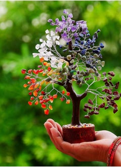 Generic Seven Chakra Tree of Life, Bonsai Money Tree with Golden Wire Beads Natural Healing for Good Luck, Feng Shui Decor, Home Office Decor Showpiece Decoration Gift Item Size 10-12 Inche  - Image 4