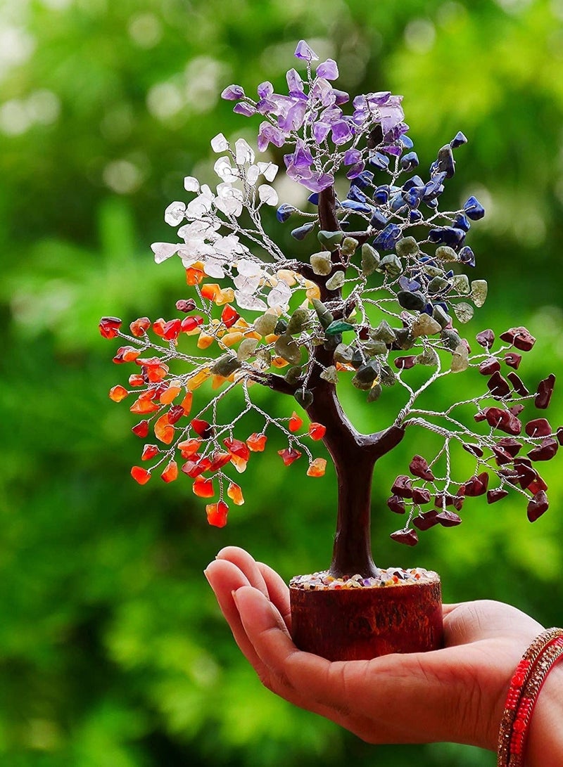 Generic Seven Chakra Tree of Life, Bonsai Money Tree with Golden Wire Beads Natural Healing for Good Luck, Feng Shui Decor, Home Office Decor Showpiece Decoration Gift Item Size 10-12 Inche - Image 4