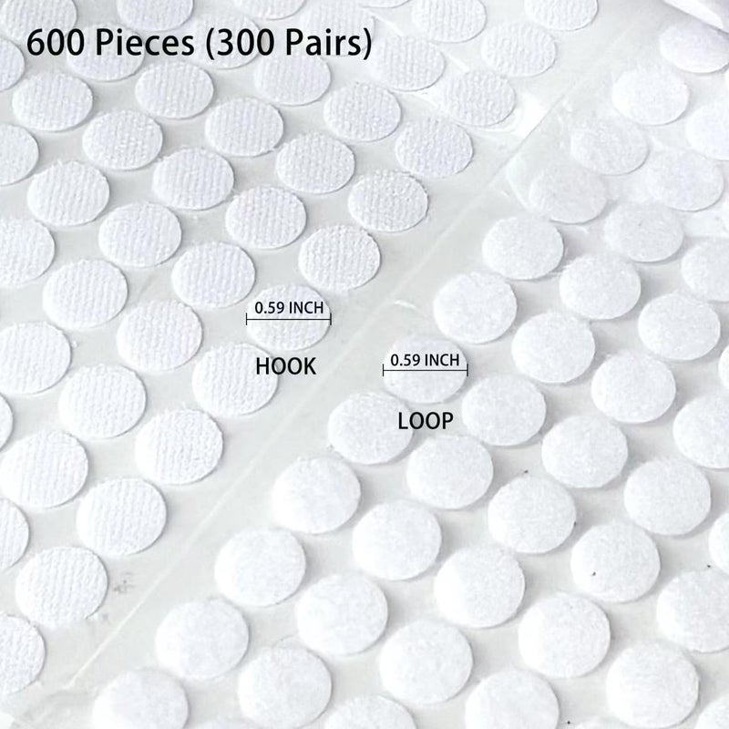 siicaaG Self Adhesive Dots,600pcs(300 Pairs) 0.59" Diameter Strong Sticky Round Nylon Dots, Hook and Loop Dots with Adhesive,for Classroom, Office, Home - Image 3