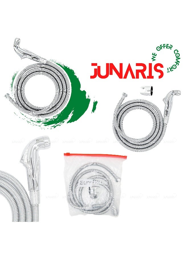 JUNARIS Bidet Sprayer for Toilet WC - Handheld Stainless Steel Shattaf with 180 cm Hose for Personal Hygiene, Muslim Shower, and Bathroom Cleaning - Image 4
