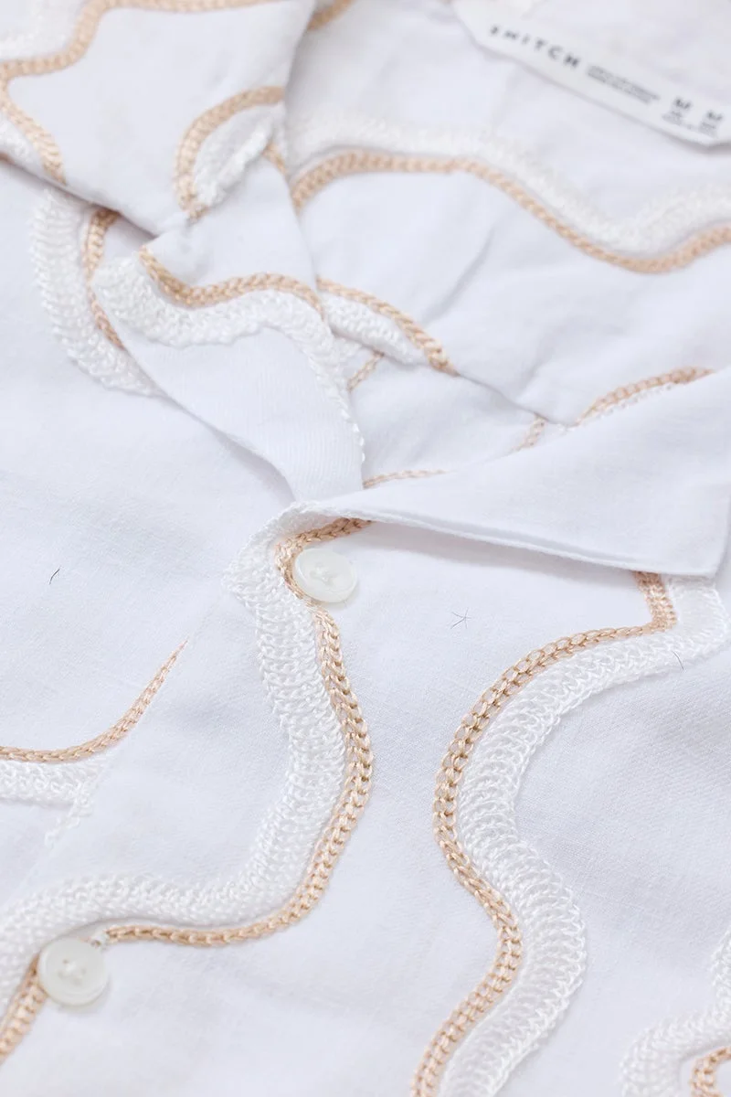 سنيتش White Embroidered Box Fit Shirt