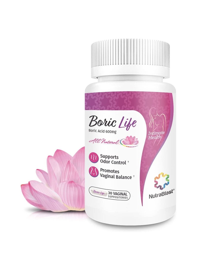NutraBlast - Boric Life, Boric Acid 600mg - 30 Vaginal Suppositories - Image 1