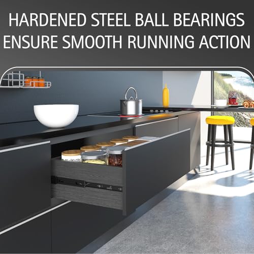 Hettich KA 5632 Side Mounted Telescopic Ball Bearing Drawer Channel, 600 mm, Black Finish, 45 kg Load Capacity, Full Extension, Galvanised Steel, for Home Kitchen & Wardrobe, 2 Pieces - Image 4