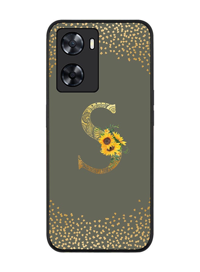 Stylizedd Rugged Black edge case for Oppo A57 4G/Oppo A77 4G/Oppo A77s Slim fit Soft Case Anti Drop TPU Gel Thin Cover - Monogram Initial Letter Floral Pattern - S (Olive Green ) - Image 1