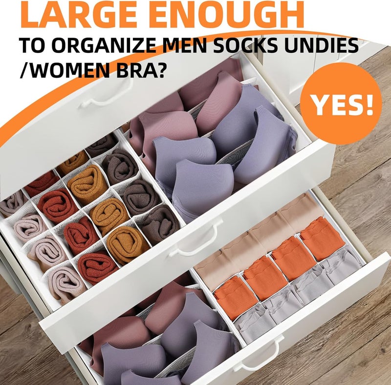 Criusia Drawer Organizer - 6 Set Clothes Organizer for Closet & Bedroom - 90 Cells Bins for Sock, Underwear, Bra, Baby Clothes - Washable & 10xDurable than Non-Woven Fabric (White) - Image 3