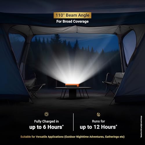 Dylect® Luxe Solar Camping Light – Portable LED for Camping, Hiking & Outdoor Use |2 in 1 Charging- Solar & USB Type-C 220v, Power Bank & Hazard Lighting| IP64 Waterproof| ABS Built (Orange) - Image 5