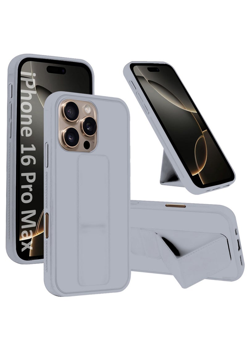 CATANES - (for Apple iPhone 16 Pro Max) Case Premium PU Leather Back Cover with Stand Function Shockproof and Anti Scratch Finger Grip Case Cover / Grey - Image 1