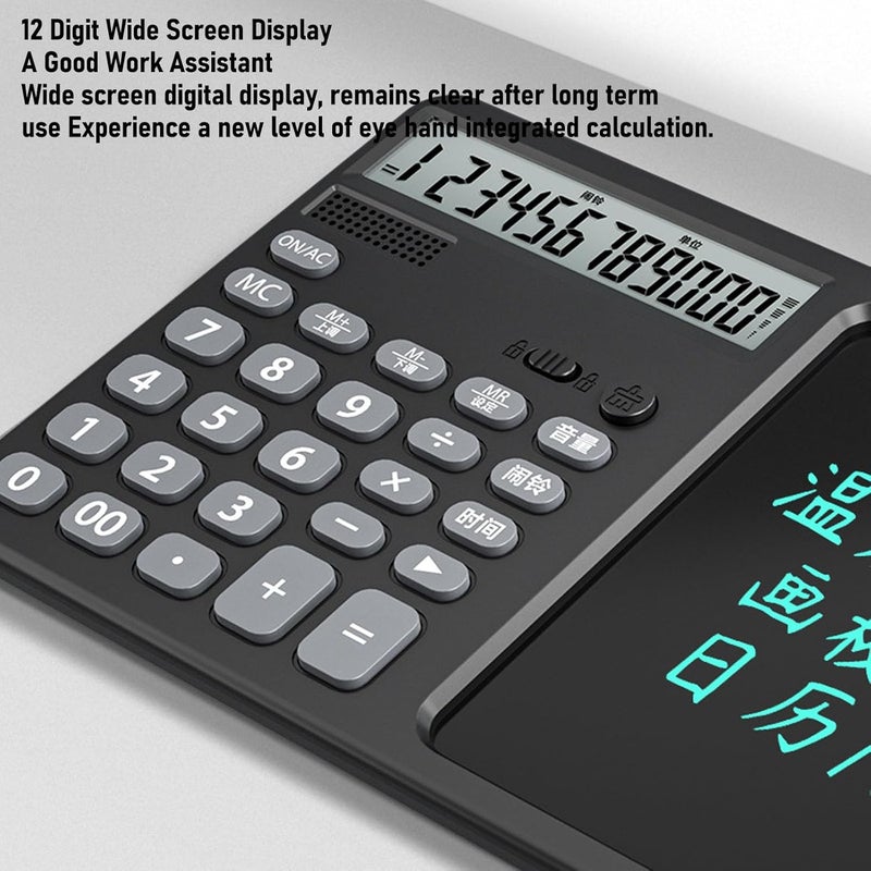 Luocute 12 Digit Calculator with Writing Pad, Notepad and Stylus, Dual Function Business Calculator for School Office Home Financial Calculations (Black) - Image 2