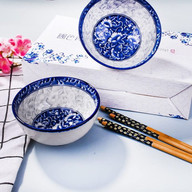 Whitenesser Ceramic Rice Bowls and Chopsticks Set of 2, Chinese Porcelain Sushi Sauce Bowl with Delicate Box - Image 4