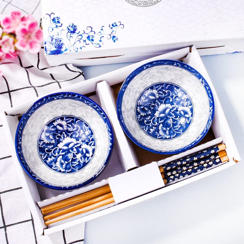 Whitenesser Ceramic Rice Bowls and Chopsticks Set of 2, Chinese Porcelain Sushi Sauce Bowl with Delicate Box - Image 2