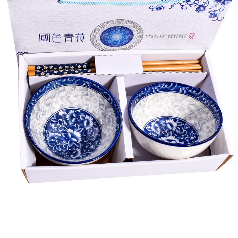 Whitenesser Ceramic Rice Bowls and Chopsticks Set of 2, Chinese Porcelain Sushi Sauce Bowl with Delicate Box - Image 1
